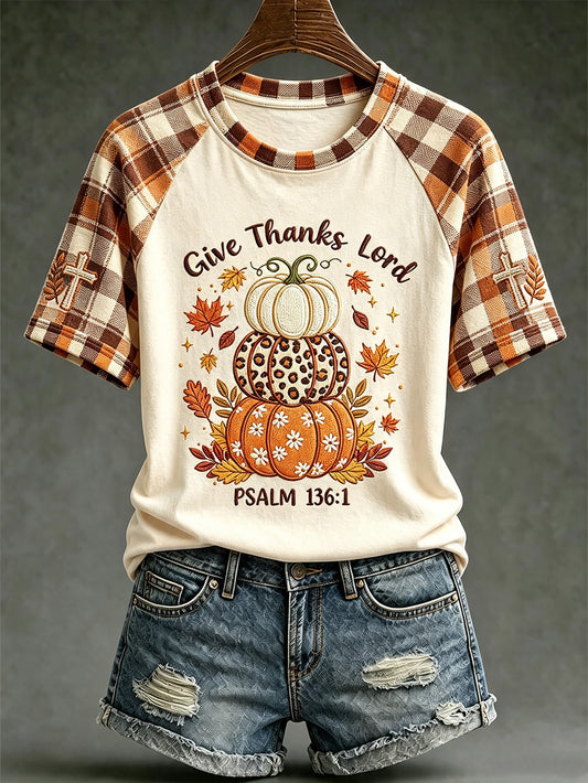 Women's autumn theme faith fun slogan pattern printed casual short sleeve T-shirt