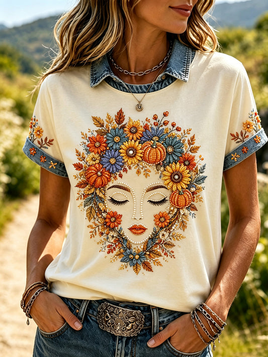 Women's Autumn Thanksgiving-Themed Art Print Top