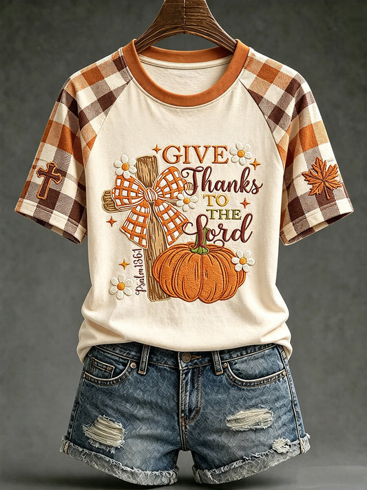 Women's autumn theme faith fun slogan pattern printed casual short sleeve T-shirt