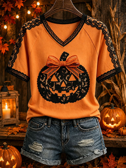 Women's Pumpkin V-Neck T-Shirts