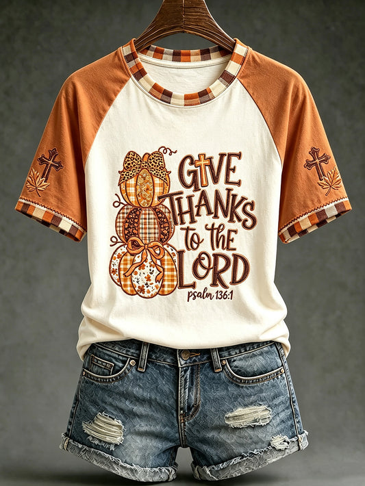 Women's autumn theme faith fun slogan pattern printed casual round neck short sleeve T-shirt