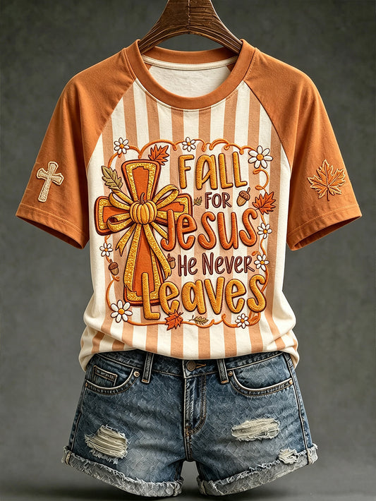 Women's autumn theme faith fun slogan pattern printed casual round neck short sleeve T-shirt