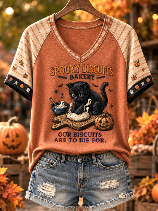 Women's Fall Print Casual V-Neck Tee