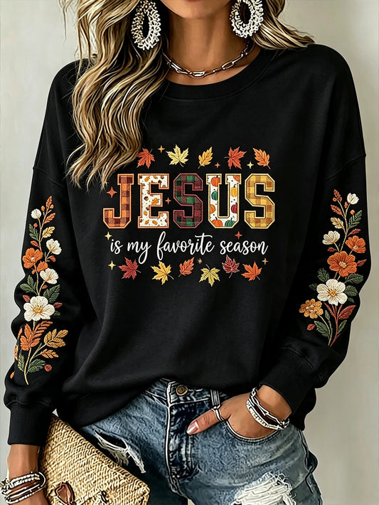 Women's autumn theme faith fun slogan pattern printed casual sweatshirt
