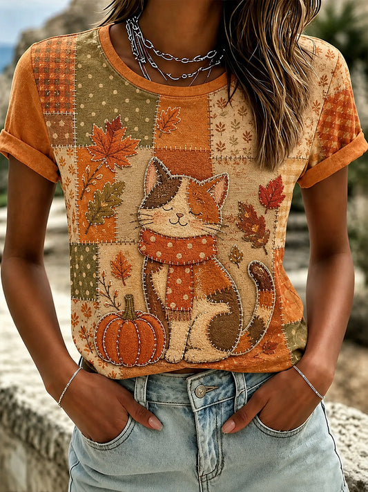 Women's Fall Patchwork Print Casual T-Shirt