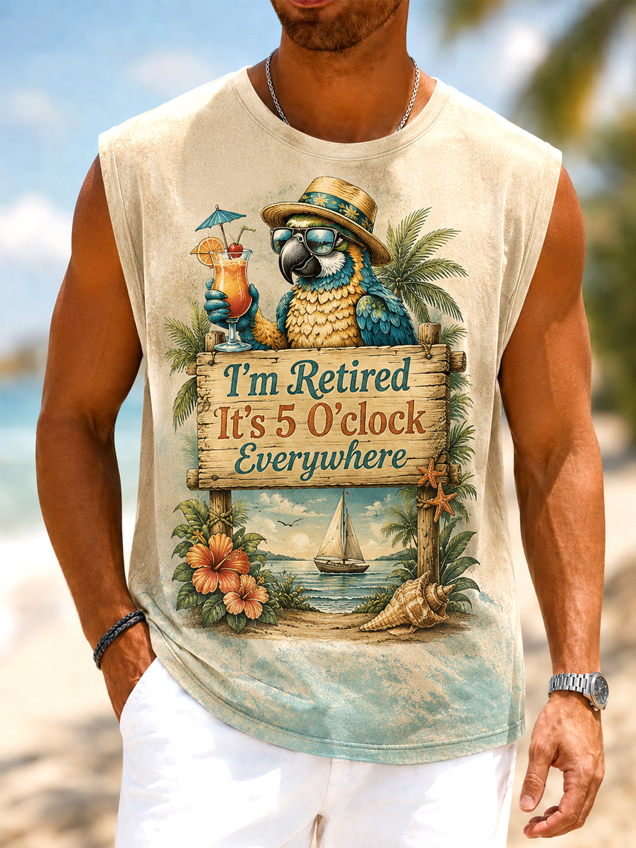 Men's I'm Retired It's 5 O'clock Everywhere Parrot Print Casual Tank Top