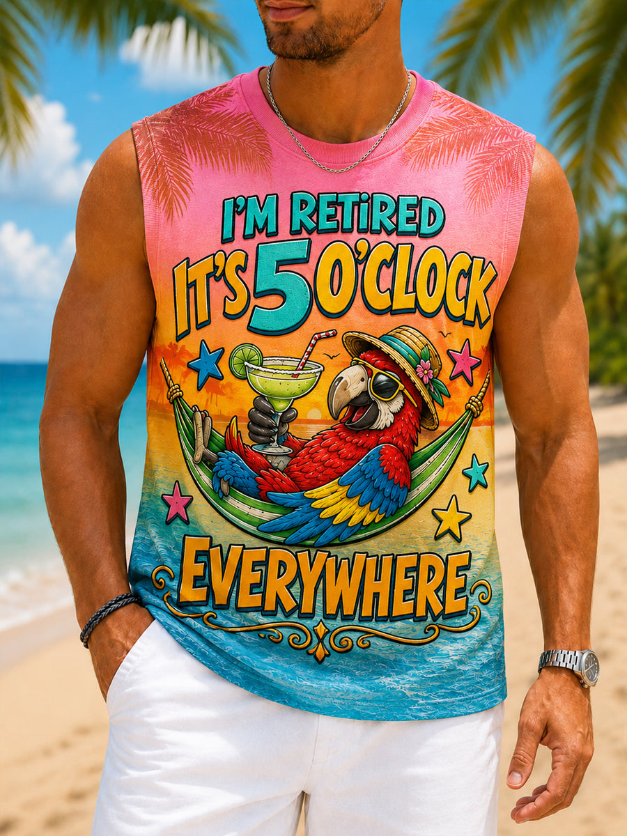 Men's I'm Retired It's 5 O'clock Everywhere Parrot Print Casual Tank Top