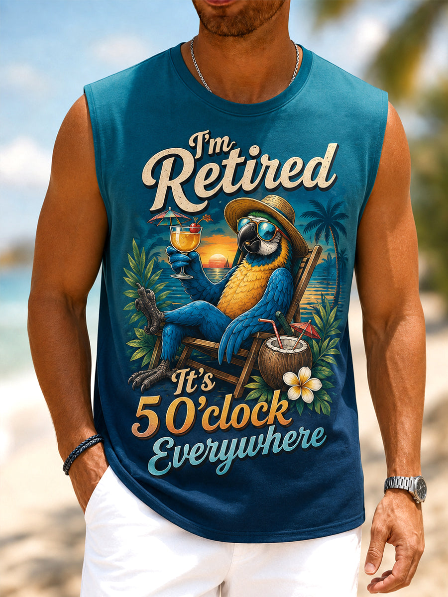 Men's I'm Retired It's 5 O'clock Everywhere Parrot Print Casual Tank Top