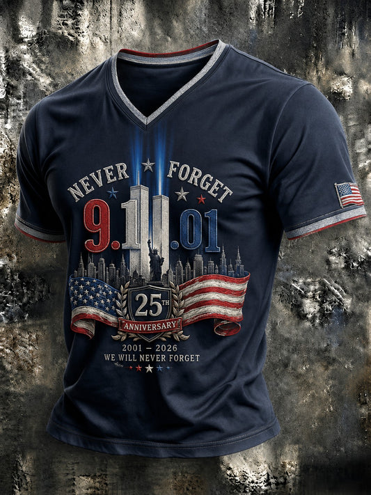 Men's 9.11 Never Forget Printed V-neck T-shirt