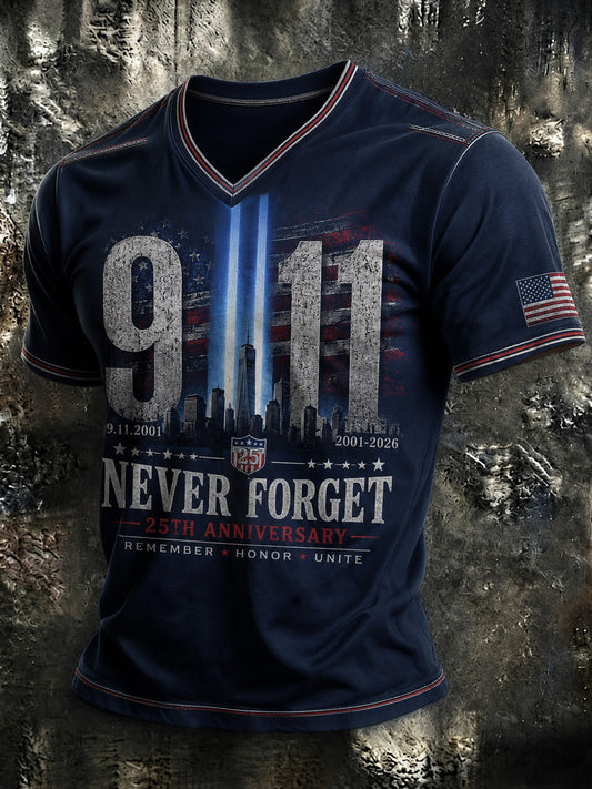 Men's 9.11 Never Forget Printed V-neck T-shirt