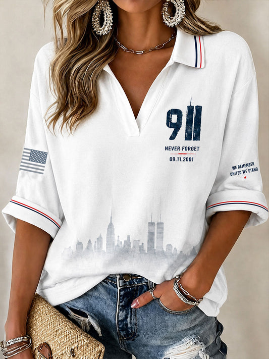 Women's 9.11 Never Forget Mid-length Sleeves V-Neck T-Shirt