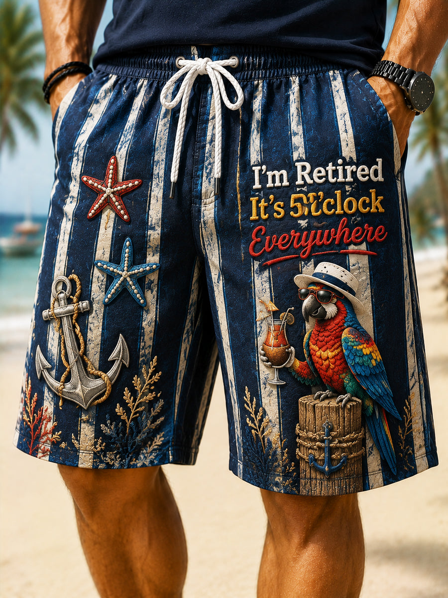 Men's Casual Jimmy Buffett Day Navy Striped Shorts