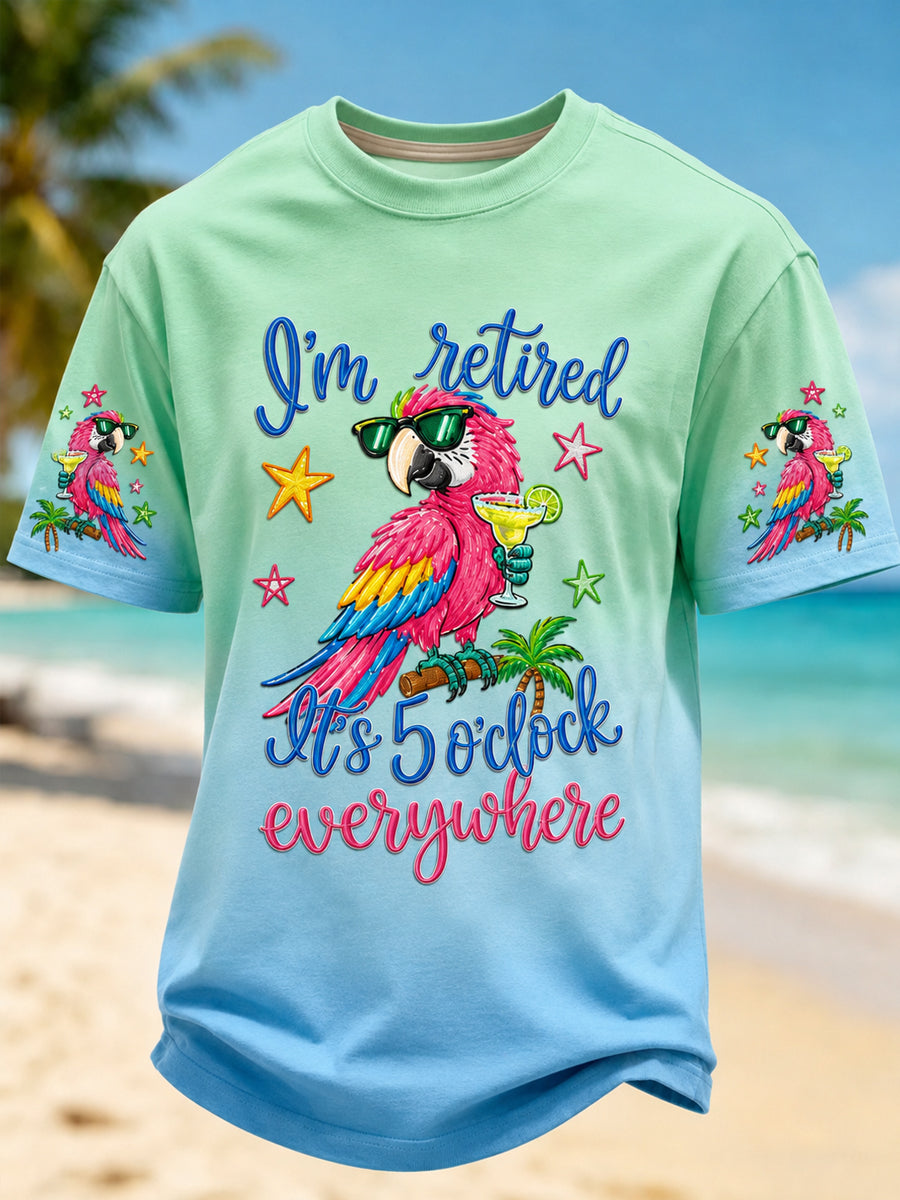 Men's  I'm Retired It's 5 O'clock Everywhere Parrot Print Short Sleeve  T-shirt