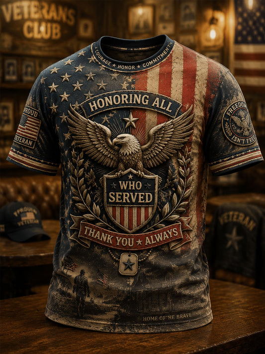 Men’s Retro Patriotic Veterans’ Day Printed Casual T-Shirt