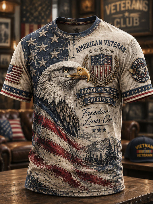 Men’s Retro Patriotic Veterans’ Day Printed Casual T-Shirt