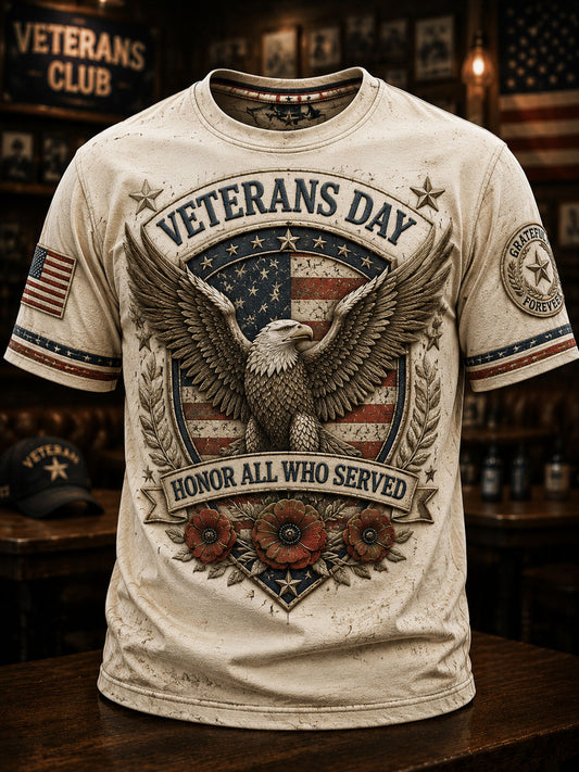 Men’s Retro Patriotic Veterans’ Day Printed Casual T-Shirt