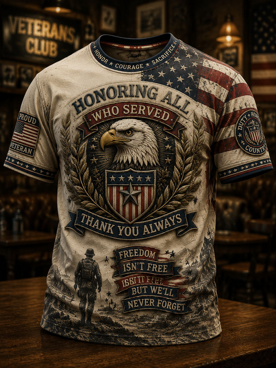 Men’s Retro Patriotic Veterans’ Day Printed Casual T-Shirt