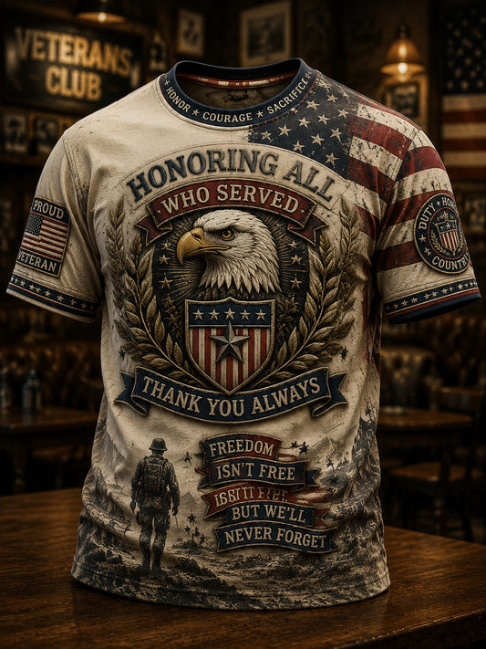 Men’s Retro Patriotic Veterans’ Day Printed Casual T-Shirt