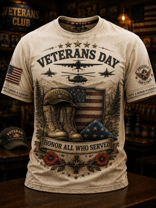 Men’s Retro Patriotic Veterans’ Day Printed Casual T-Shirt