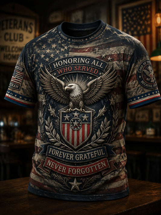 Men’s Retro Patriotic Veterans’ Day Printed Casual T-Shirt