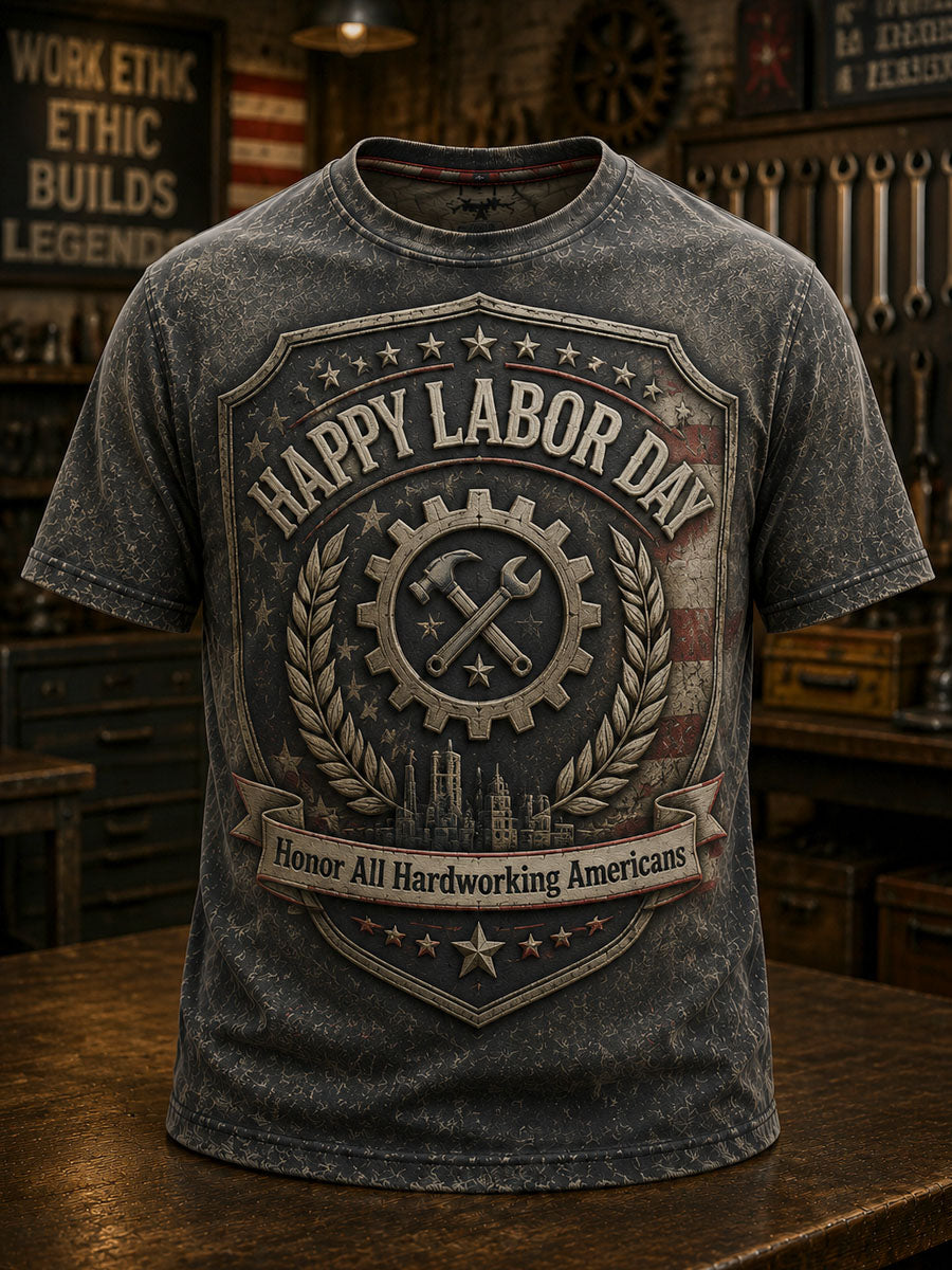 Men’s Labor Day Patriotic Printed Casual T-Shirt