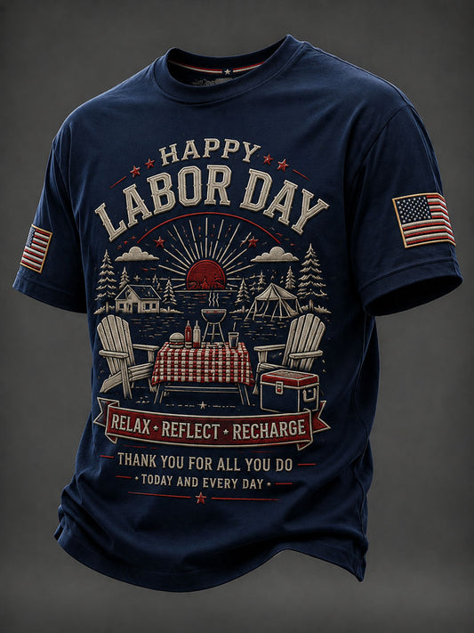 Men’s Labor Day Patriotic Printed Casual T-Shirt