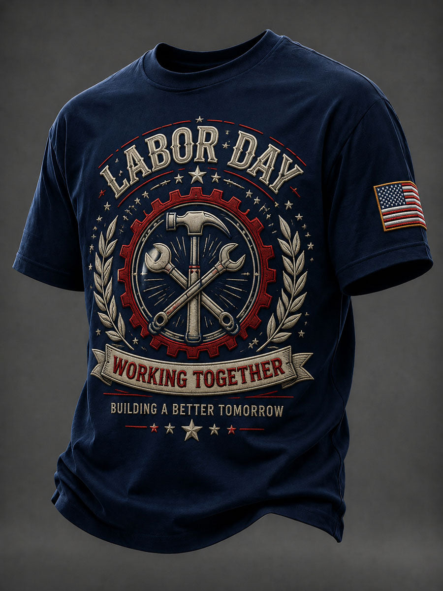 Men’s Labor Day Patriotic Printed Casual T-Shirt