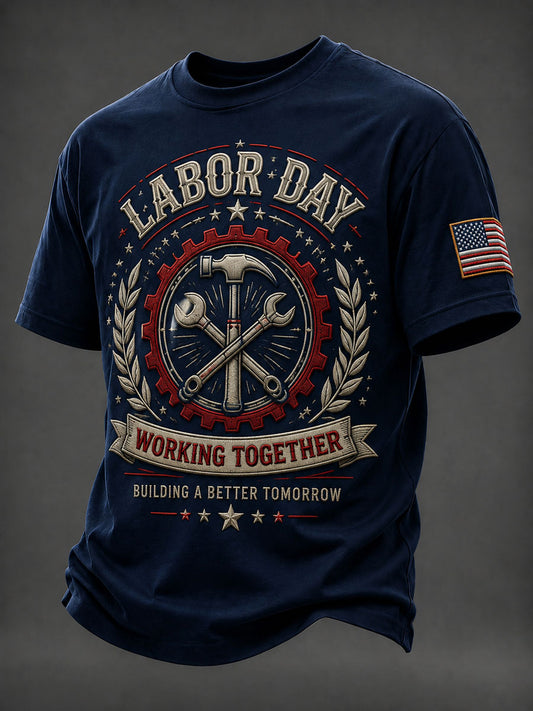 Men’s Labor Day Patriotic Printed Casual T-Shirt