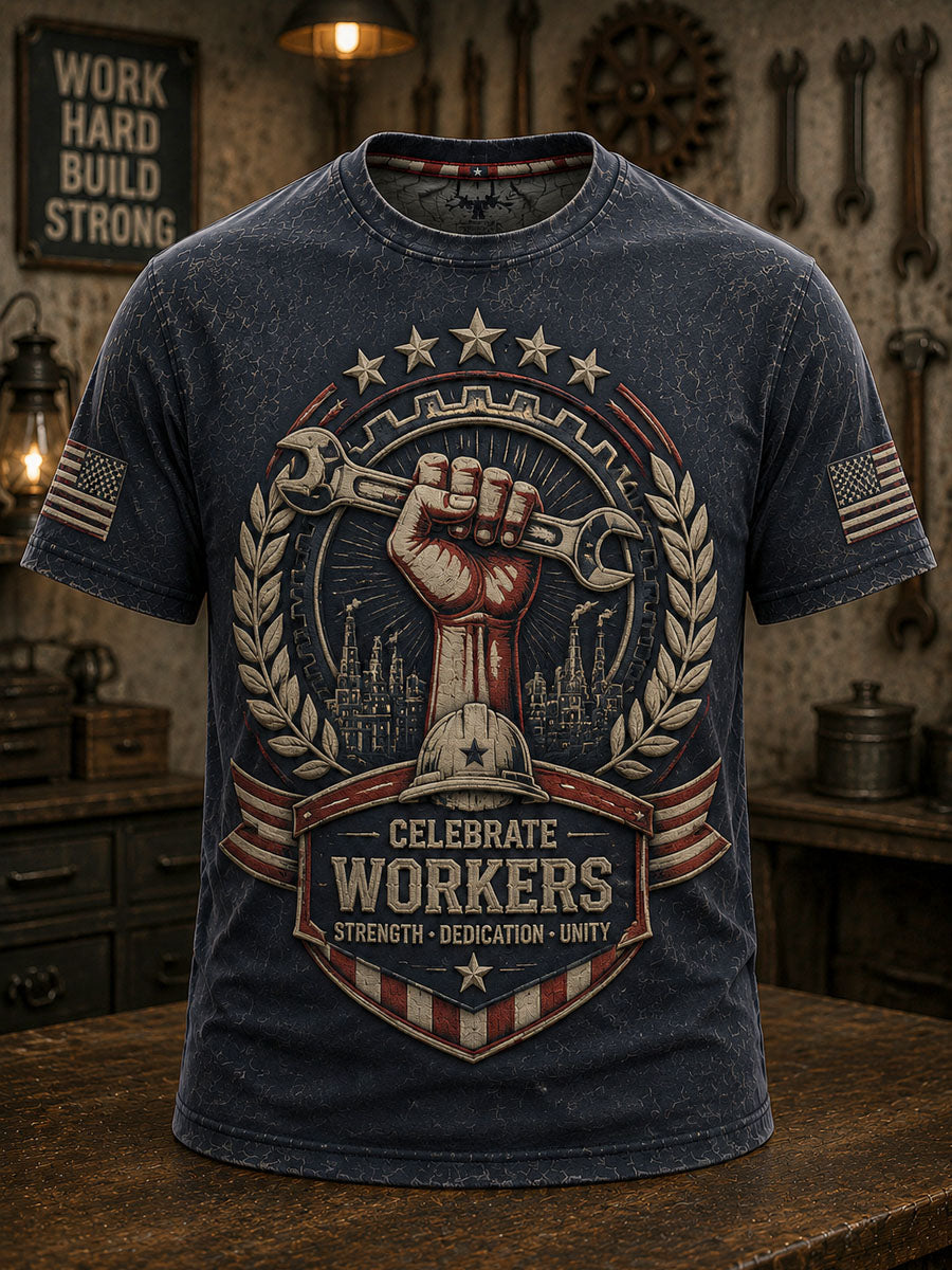 Men’s Labor Day Patriotic Printed Casual T-Shirt