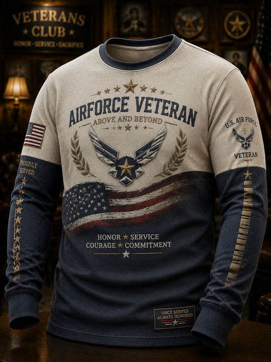 Men’s Air Force Veteran’s Day Print Casual Loose Long Sleeved Sweatshirt