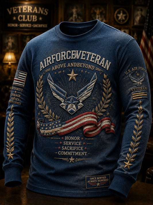 Men’s Air Force Veteran’s Day Print Casual Loose Long Sleeved Sweatshirt