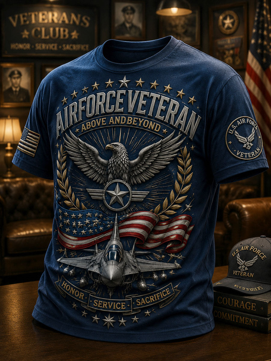 Men’s Veterans Day Embroidered Casual Short-Sleeve T-Shirt