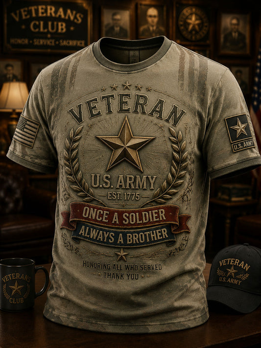 Men’s Veterans Day Embroidered Casual Short-Sleeve T-Shirt