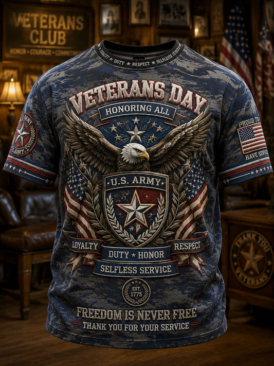 Men’s Veterans Day Embroidered Casual Short-Sleeve T-Shirt
