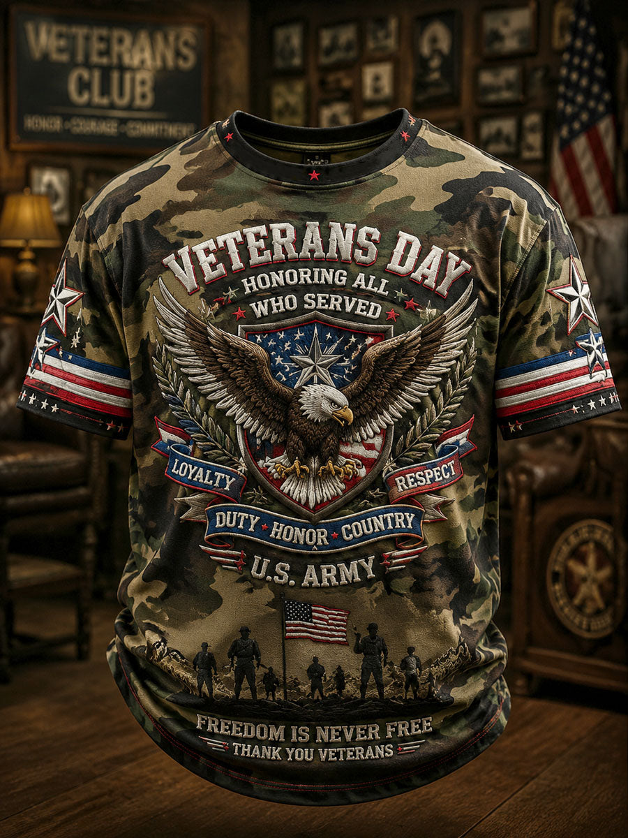 Men’s Veterans Day Embroidered Casual Short-Sleeve T-Shirt