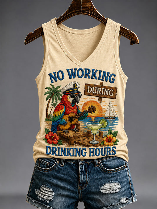 Women's No Working During Drinking Hours Print Casual V-Neck Vest
