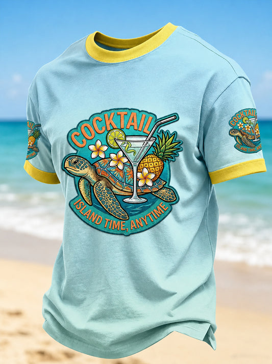 Men's I'm Retired It's "Cocktail Island Time, Always Ready"  Short Sleeve T-shirt