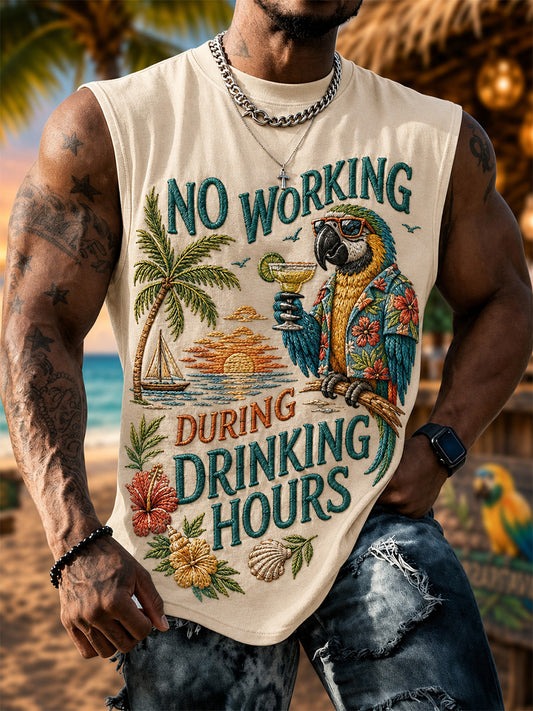 Men's No Working During Drinking Hours Print Casual Vest