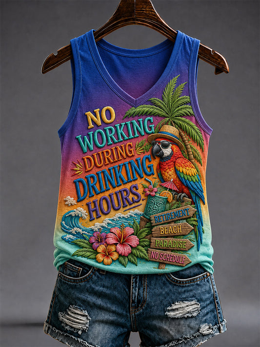 Women's No Working During Drinking Hours Print Casual V-Neck Vest