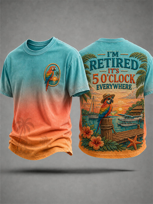 Men's I'm Retired It's 5 O'clock Everywhere Parrot Print Casual Tee