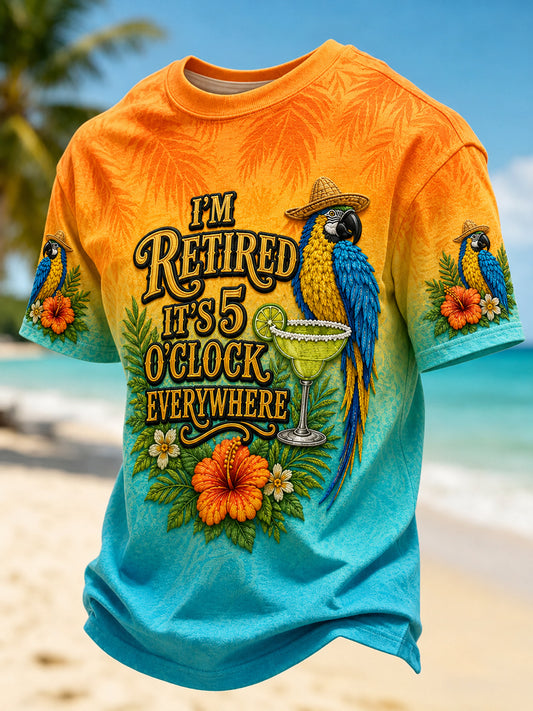 Men's I'm Retired It's 5 O'clock Everywhere Parrot Short Sleeve T-shirt