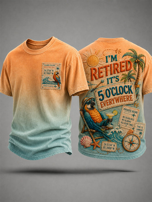 Men's I'm Retired It's 5 O'clock Everywhere Parrot Print Casual Tee