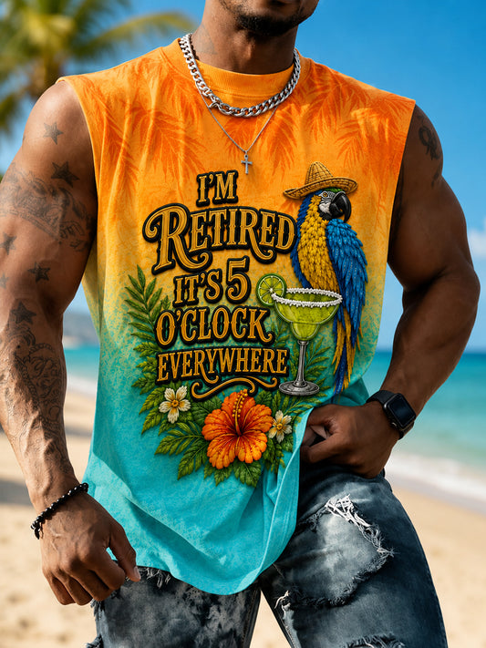 Men's I'm Retired It's 5 O'clock Everywhere Parrot Vests