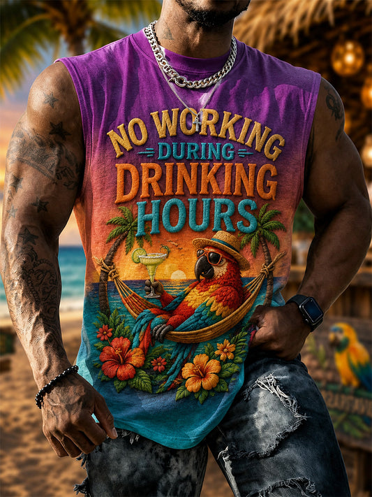Men's No Working During Drinking Hours Print Casual Vest