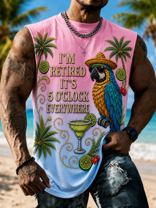 Men's I'm Retired It's 5 O'clock Everywhere Parrot Vests