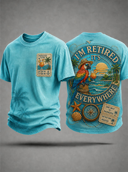 Men's I'm Retired It's 5 O'clock Everywhere Parrot Print Casual Tee