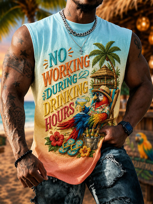 Men's No Working During Drinking Hours Print Casual Vest