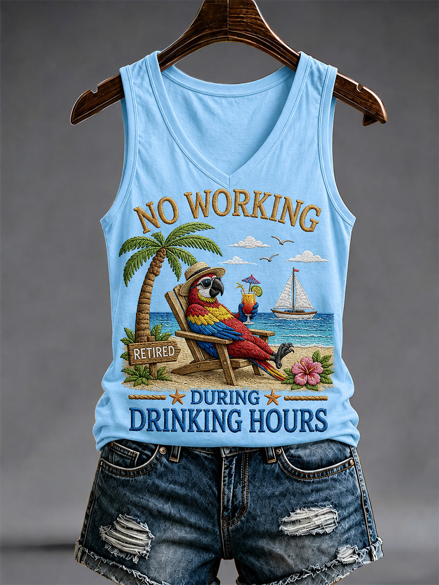 Women's No Working During Drinking Hours Print Casual V-Neck Vest