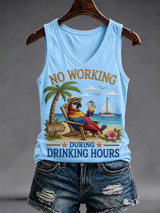 Women's No Working During Drinking Hours Print Casual V-Neck Vest