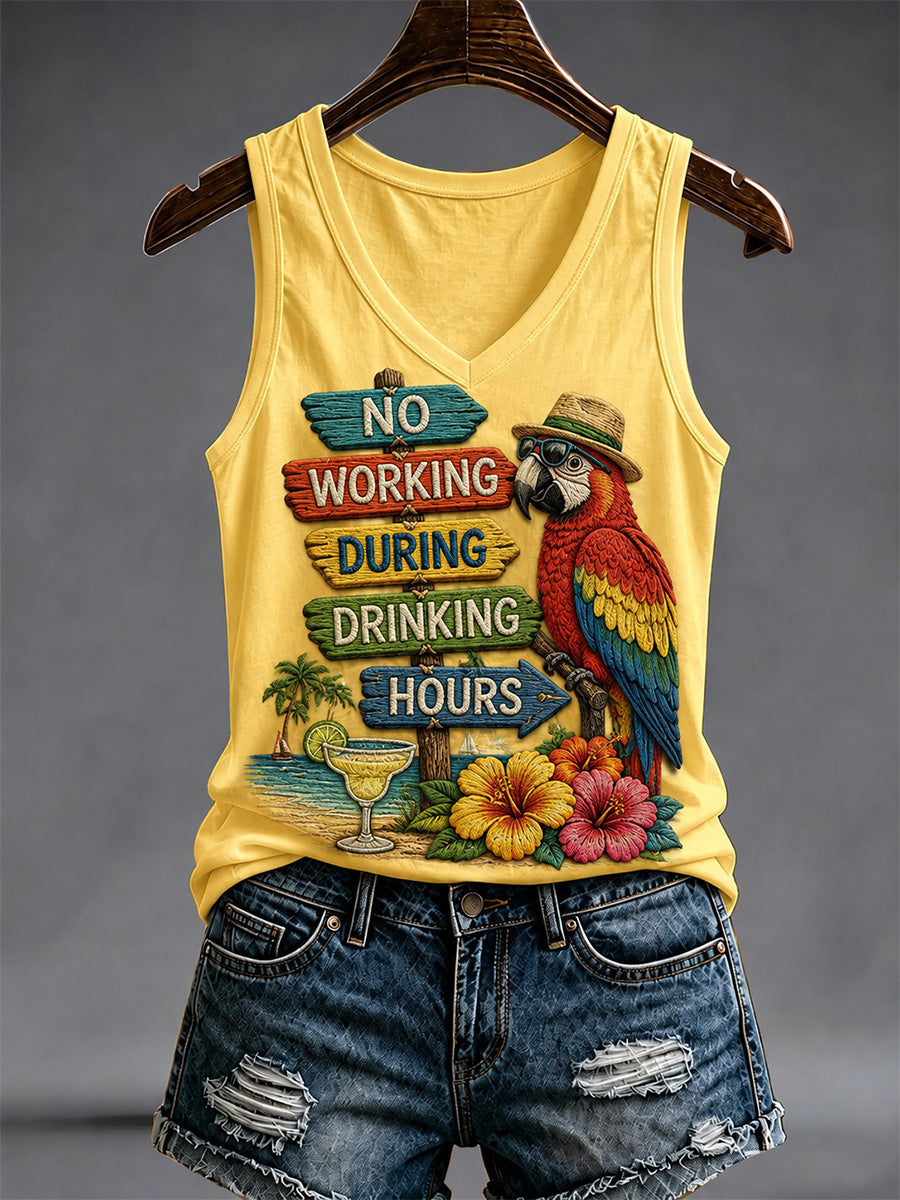 Women's No Working During Drinking Hours Print Casual V-Neck Vest